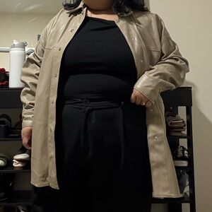 Tan Faux Leather Shacket for Women